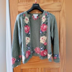 Vintage Talbots Floral Sweater Cardigan (Hand Knit)